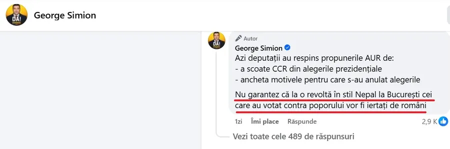 george simion postare nepal incitare violenta