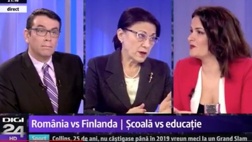 Dezbatere aprinsă Ecaterina Andronescu-Oana Moraru. Ministrul vrea ca profesorii să treacă din nou în universități, pentru reîmprospătarea cunoștințelor / Moraru: Inspectorii școlari, metodiștii fac parte din nomenclatura de partid. Sper că în mandatul al IV-lea salvați niște aparențe