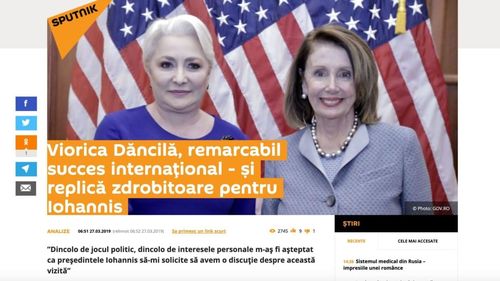 Sputnik, organul oficial al propagandei ruse, laudă deplasarea Vioricăi Dăncilă în Statele Unite: ”Remarcabil succes internațional - și replică zdrobitoare pentru Iohannis”
