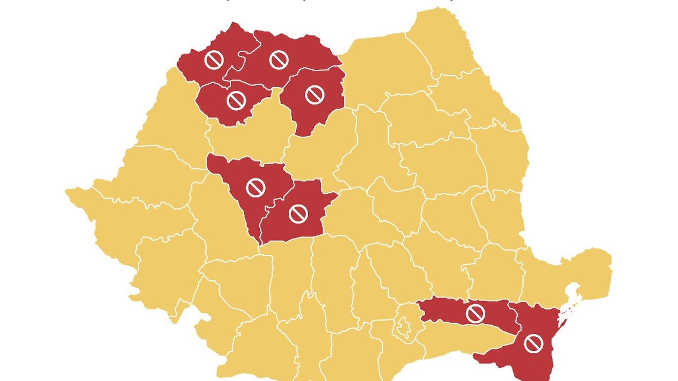 HARTA marilor orașe care au intrat în carantină din cauza epidemiei de Covid. Măsura a fost luată pentru opt municipii reședință de județ, iar altele sunt pe cale să se închidă