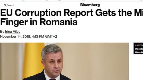 Bloomberg, titlul zilei: ”Raportul UE privind corupția primește degetul mijlociu în România”