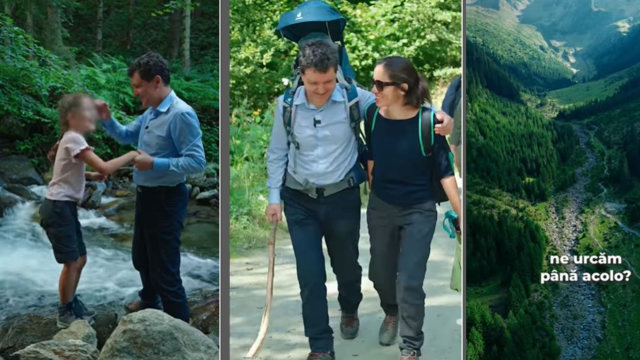 Videoclip postat de președintele Nicușor Dan, cu Mirabela și cei doi copii, în drumețiile prin munții Făgăraș, în bocanci, cămașă și cu rucsac în spate în care îl ține pe fiul său: „România are locuri excepţionale” - VIDEO