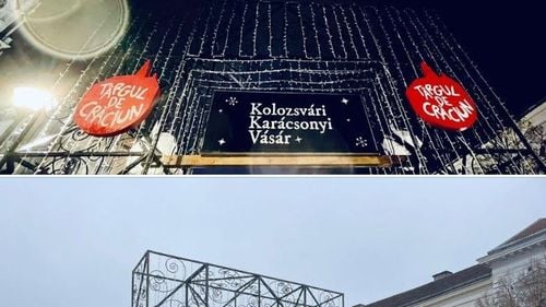 Gafe la Târgul de Crăciun din Cluj-Napoca: inscripția mare în limba maghiară a fost înlocuită cu o plăcuță bilingvă