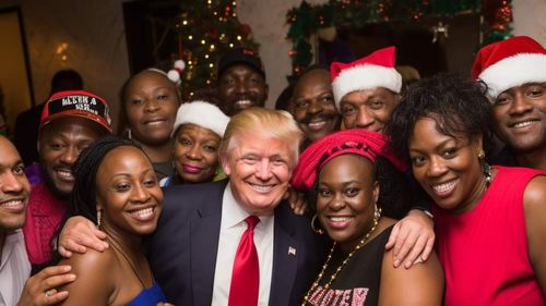 Imagini false create cu AI, în care Donald Trump apare înconjurat de alegători de culoare, distribuite pe internet pentru a-i încuraja pe afro-americani să voteze cu republicanul