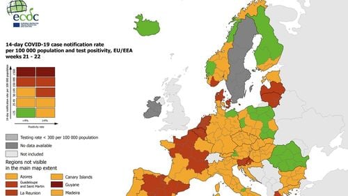 România, pentru prima dată colorată în verde pe harta epidemiologică a Europei / ECDC atrage atenția asupra riscurilor legate de EURO 2020 în contextul pandemiei / Recomandări pentru accesul pe stadioane