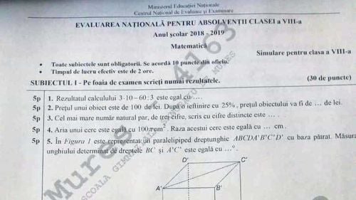 Subiecte simulare Matematică clasa a VIII-a: Vezi ce exerciții au avut de rezolvat elevii la simularea evaluării naționale