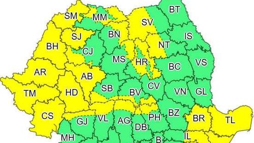Cod galben de vânt, valabil pe parcursul zilei de luni, în zone din 27 de judeţe