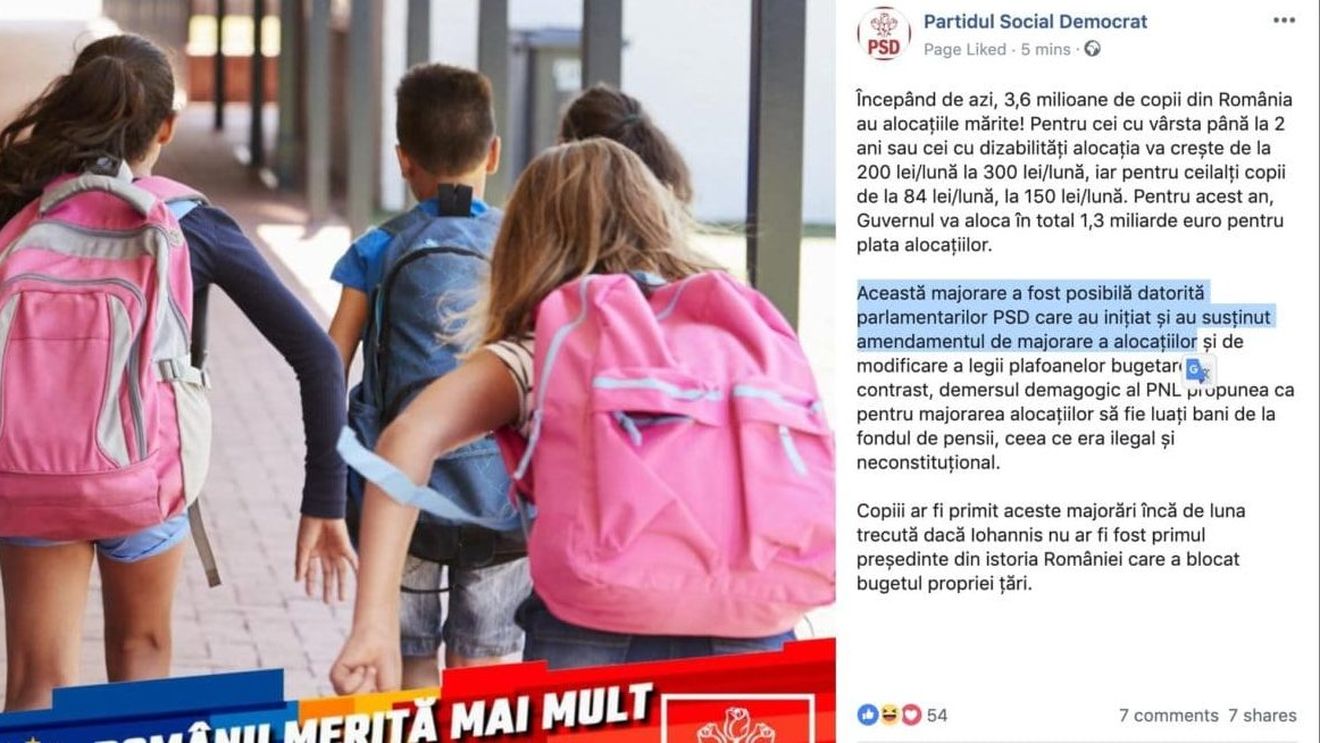 PSD insistă să își asume creșterea alocațiilor pentru copii, deși propunerea a aparținut PNL, iar Dragnea a calificat inițial gestul drept unul demagogic