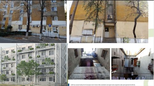 Două clădiri cu apartamente mici din sectoarele 4 și 5, studiate de echipe de cercetare europene pentru a fi consolidate fără beton, ci doar cu un exoschelet, complet exterior / Soluția nu implică relocarea oamenilor