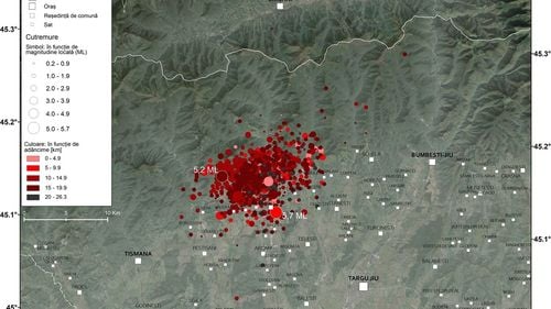 GRAFICE Cum arată în detaliu secvența de cutremure de lângă Târgu Jiu / 810 evenimente seismice înregistrate începând din 13 februarie