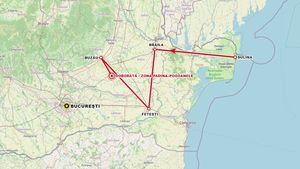 HARTĂ INTERACTIVĂ | Traseul dronei doborâte de pilotul român F-16 deasupra României: De la Sulina la Buzău, prin Brăila și Fetești
