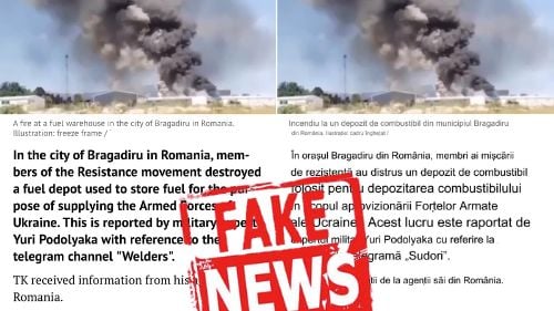 Ministerul Apărării denunță ”o încercare grosolană de dezinformare cu privire la incendierea unui așa-zis depozit de carburanți pe teritoriul României”