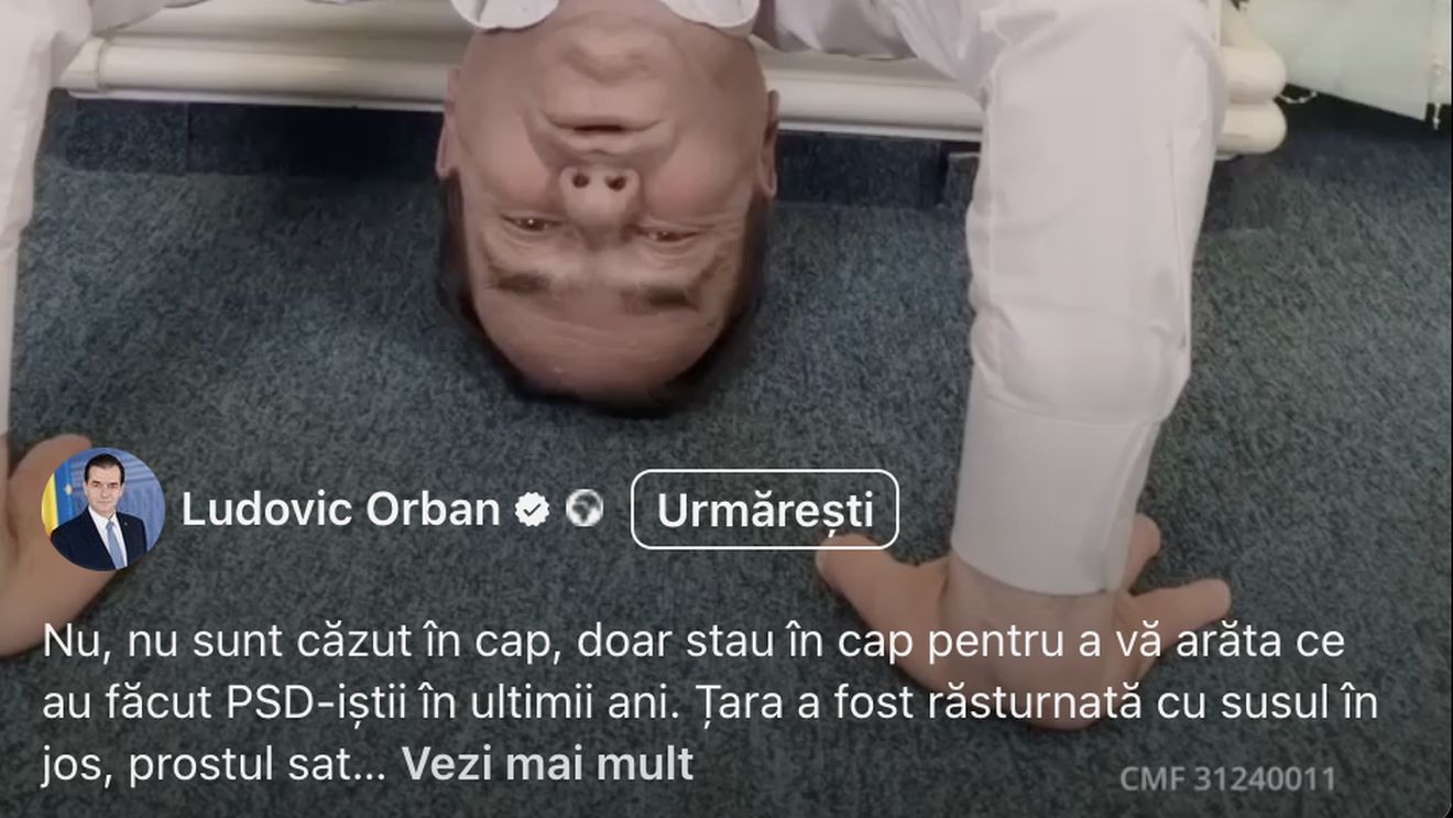 VIDEO Sarea și piperul campaniei electorale / Ludovic Orban s-a filmat stând în cap: “Țara a fost răsturnată cu susul în jos, prostul satului a ajuns în capul trebii”