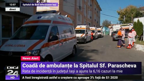 Coadă de ambulanțe la spitalul de boli infecțioase din Iași. În paralel, mii de pelerini trec pe la racla cu moaștele Sf. Parascheva
