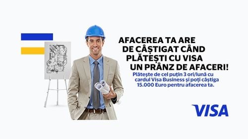 Cu cât folosești mai des cardul Visa Business, afacerea ta are mai mult de câștigat. De exemplu, poți plăti ușor cu cardul prânzul de afaceri. Iar dacă folosești cardul de cel puțin 3 ori/lună ai șansa de a câștiga 15.000 Euro pentru afacerea ta. (P)