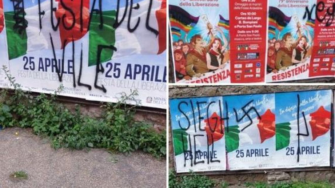 Inscripții naziste și svastici pe afișele  Ministerului Apărării de ”Ziua Eliberării”, la Roma / Mișcarea studențească palestiniană și-a anunțat deja prezența într-un loc de comemorare a partizanilor evrei