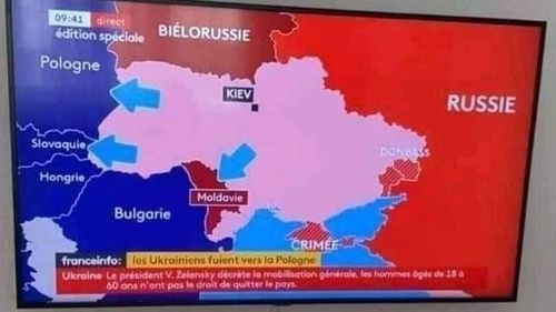 Gafă la televiziunea publică din Franța: Hartă cu Ucraina care se învecinează cu Bulgaria, în loc de România