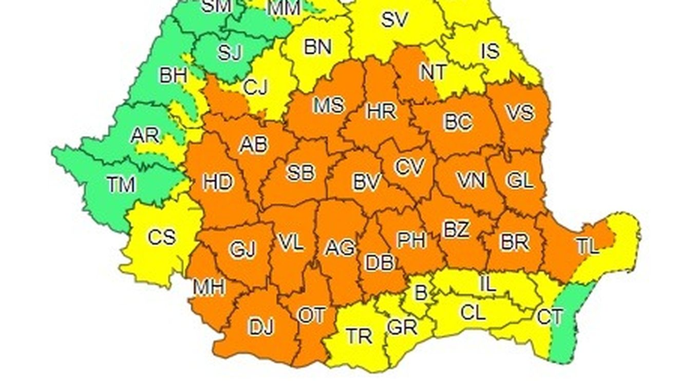 Cod Portocaliu de instabilitate atmosferică și vijelii puternice duminică în Transilvania, Moldova și sudul României