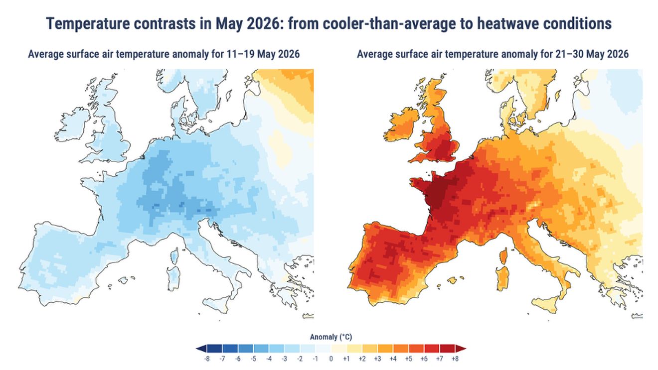 Copernicus: Mai 2026, a doua cea mai caldă lună mai înregistrată la nivel global. Europa de Vest a trecut de la frig la un val de căldură extremă, cu temperaturi resimțite de până la 40°C