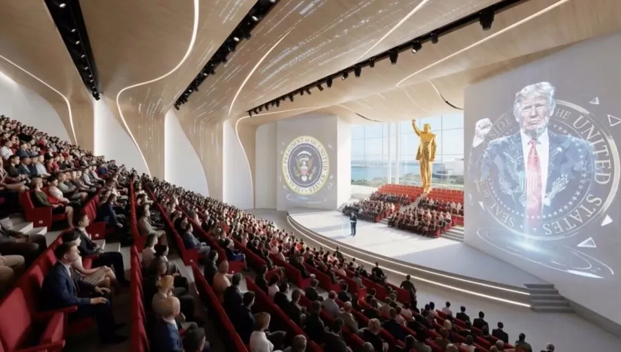 Donald Trump statuie de aur biblioteca prezidentiala