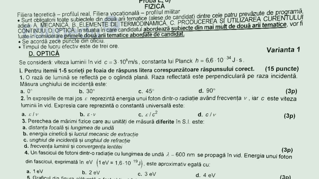 Subiecte Fizică – BAC 2025