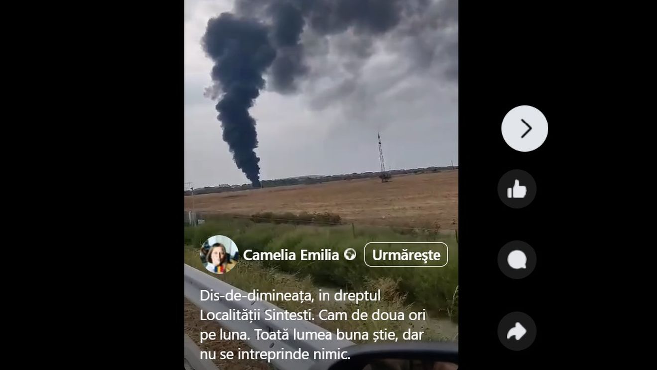 Nou incendiu în zona localității Sintești. Fumul gros, vizibil de la mare distanță / Ard cauciuri. Pompierii intervin