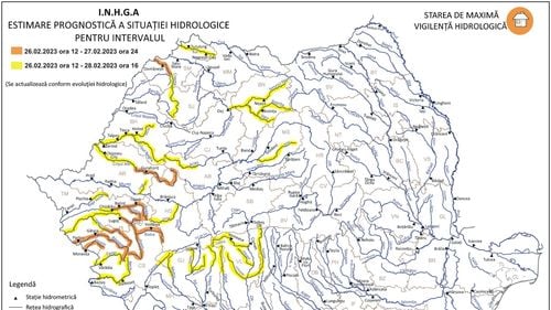 Cod portocaliu de viituri până luni, la miezul nopții, pe râuri din cinci județe
