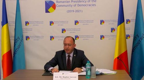 VIDEO Ministrul Aurescu a deschis lucrările Forumului Tinerilor din cadrul Comunităţii Democraţiilor. România asigură președinția Comunității Democraților până în 2021