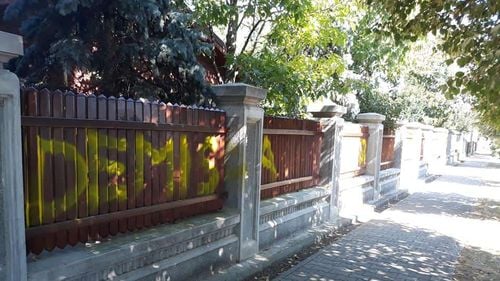 FOTO Conacul lui Liviu Dragnea din Alexandria, vandalizat. Pe gard a apărut mesajul DEMISIA scris cu vopsea galbenă