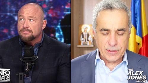 Georgescu la emisiunea conspiraționistului Alex Jones: În România e un război real / Acum e  mai multă dictatură și tiranie decât era înainte de 1989 / SUA poate lupta pentru democrația din România / Îl invit pe Musk în România, pentru a vedea ce bogați suntem în resurse naturale