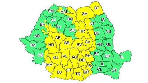 Cod galben de averse torențiale și vijelii până vineri seara, în nordul, centrul și sudul țării, inclusiv în București