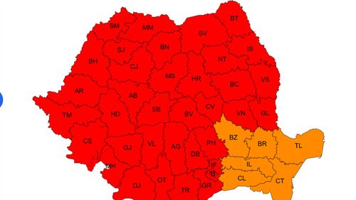 Aproape toată România intră luni sub cod roșu de caniculă / Temperaturile ajung până la 41 de grade