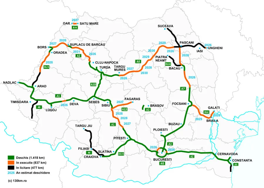 hartă autostrăzi decembrie 2025