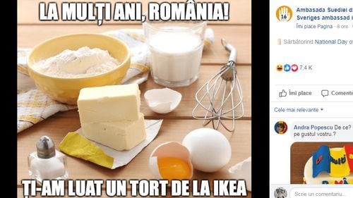 Cadoul Ambasadei Suediei de Ziua Națională: ”Tortul de la Ikea”, care trebuie ”asamblat” acasă