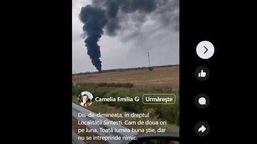 Nou incendiu în zona localității Sintești. Fumul gros, vizibil de la mare distanță / Ard cauciuri. Pompierii intervin