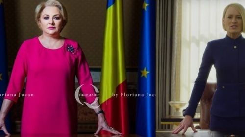 Odă cu accente grotești închinată premierului Dăncilă: Pozată după modelul Claire Underwood din House of Cards și prezentată drept premierul-modestie, premierul-om de rând, premierul-echilibru și premierul-feminitate