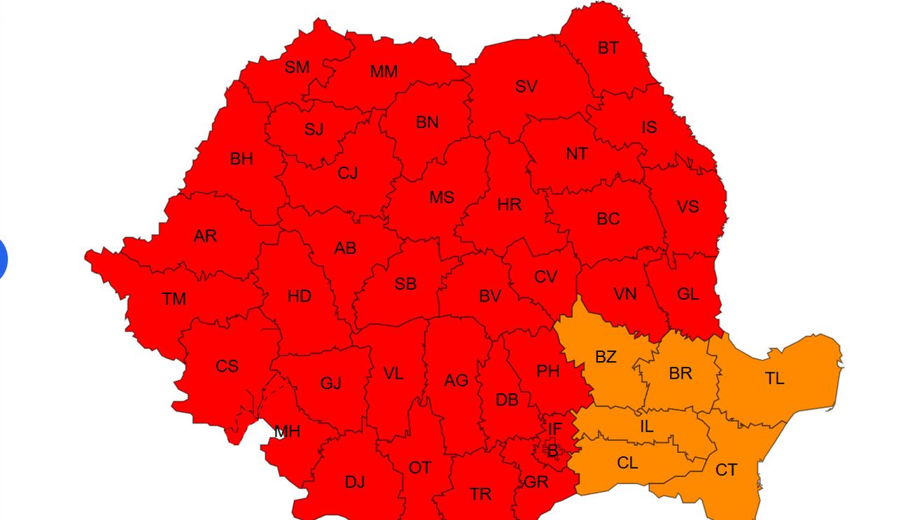 Aproape toată România intră luni sub cod roșu de caniculă / Temperaturile ajung până la 41 de grade