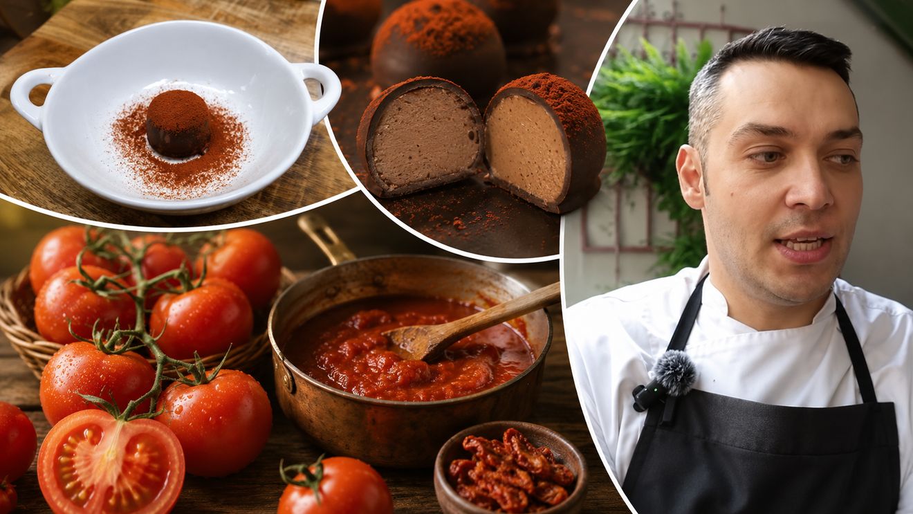 INTERVIU VIDEO | Un bucătar român a inventat pralinele din roșii: „Din 6 kg de roșii am obținut doar 2 kg de sos super concentrat, apoi l-am combinat cu ciocolată albă”