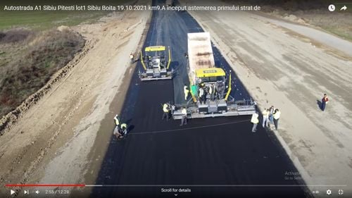 VIDEO Autostrada A1 Sibiu – Piteşti: A început asfaltarea lotului Sibiu – Boiţa. Tronsonul cu o lungime de 13 kilometri va fi deschis până la sfârşitul anului viitor