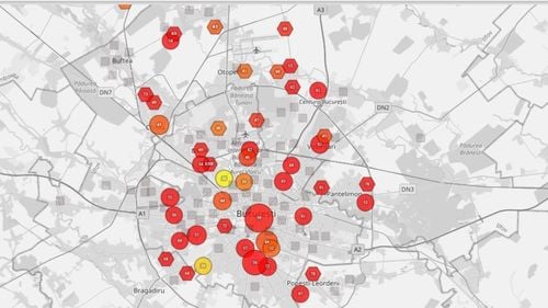 Bucureștiul, în roșu vineri dimineața din cauza poluării/ Valori ridicate de PM2 în Capitală și în zonele limitrofe