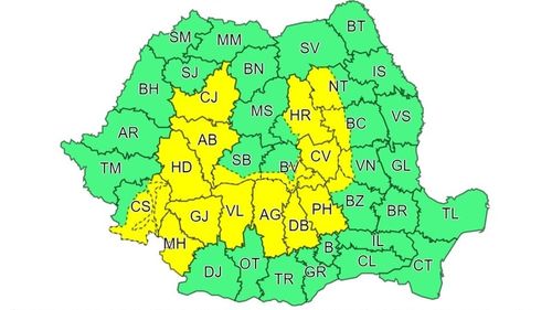 Cod galben în centrul țării: averse torențiale și vijelii