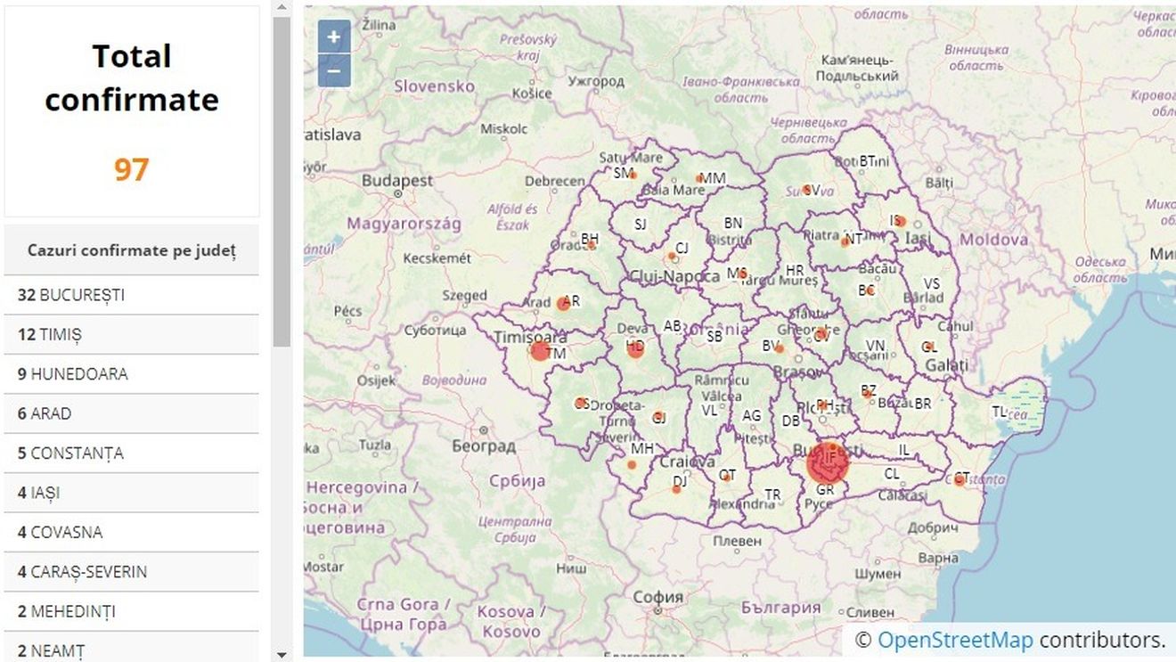 HARTĂ INTERACTIVĂ: Cazurile de coronavirus din România