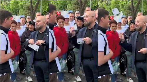 Piedone, altercație cu contracandidatul fiului său de la Sectorul 5, Alexandru Dimitriu (USR) / I-a rupt pliantul și a plecat în uralele echipei de campanie - Buletin de București