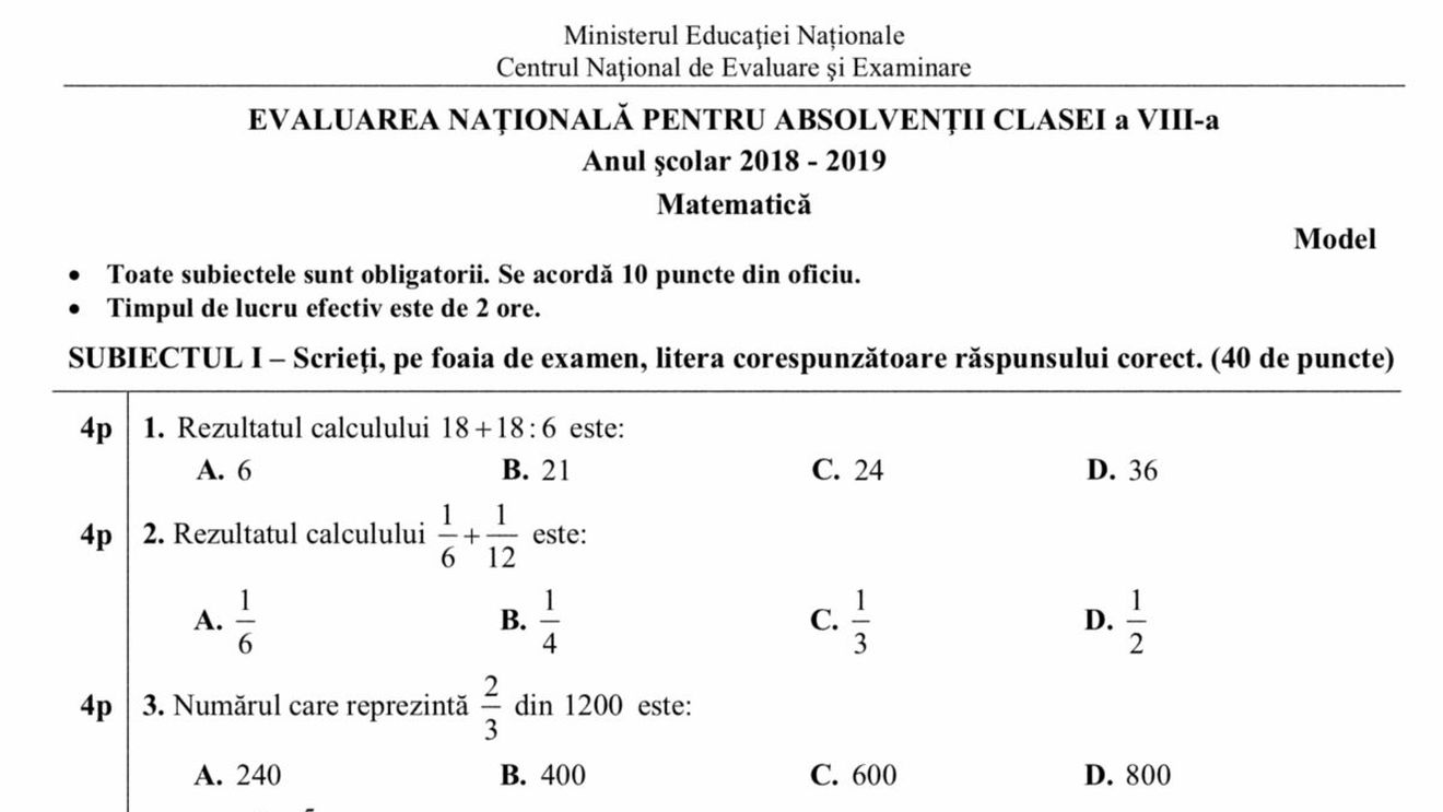 Modele de subiecte grilă pentru Evaluarea Națională: Vezi testele grilă la Matematică și Română publicate și retrase de Minister la primul scandal în jurul grilelor la examen