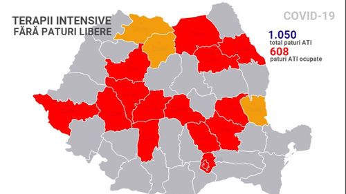 LIVE HARTA ocupării paturilor de Terapie Intensivă pentru bolnavii de COVID-19 / În tot mai multe județe secțiile ATI sunt pline