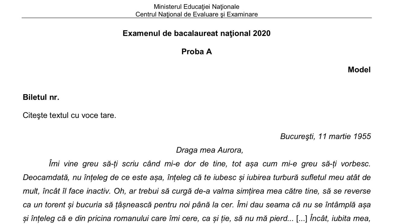 BAC 2020 Modele de subiecte pentru oralul de Limba română de la Bacalaureat au fost publicate de Ministerul Educației. Descarcă testele de pregătire și baremul de la examenul oral