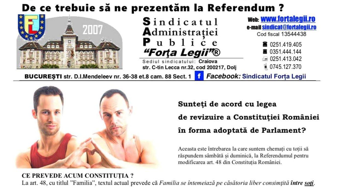 Referendumul pentru familie, susținut activ de Sindicatul Administrației Publice ”Forța Legii”: Votați ”DA”, pentru familia românească