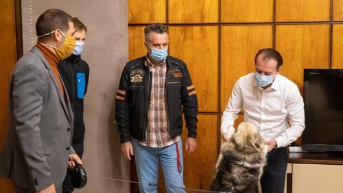 Florin Cîțu s-a fotografiat în biroul de la guvern cu un câine fără stăpân și încurajează adopția animalelor din adăposturi