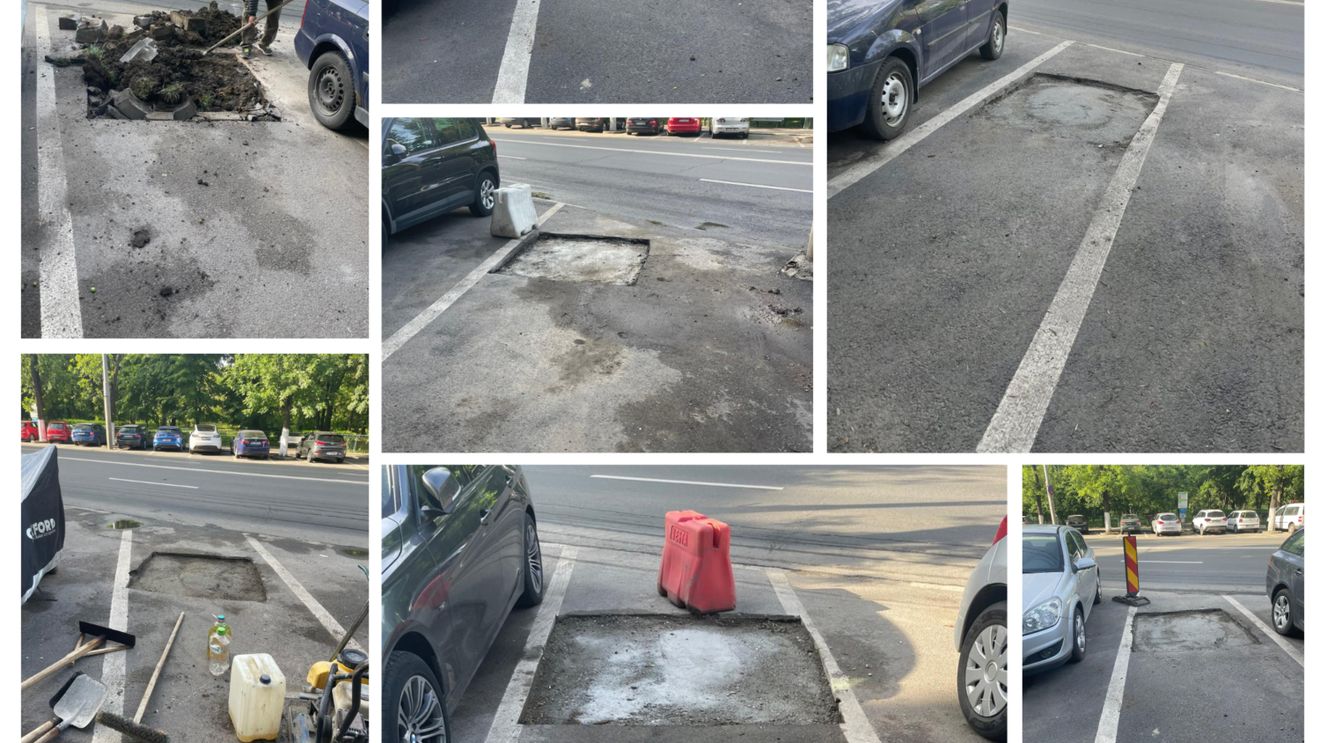 FOTO Alveole din care s-au extras copacii uscați de pe B-dul Tineretului din București sunt în curs de betonare și vor întregi locurile de parcare. De ce este un subiect sensibil pentru locuitorii zonei