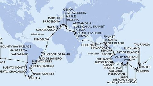 O companie propune o croazieră în jurul lumii în 121 de zile: 46 de escale în 21 de țări, 20 de mii de euro / Magazine fără TVA, excursii gratuite, mâncare și băuturi nelimitate